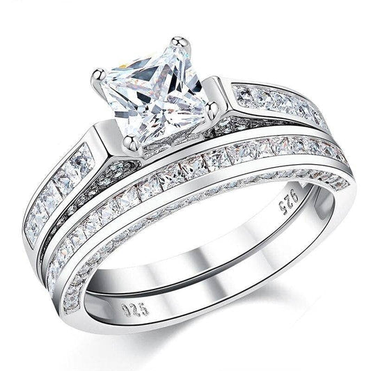 2.96 Ct Princess Cut White Created Diamond Ring Set - Black Diamonds New York-Black Diamonds New York
