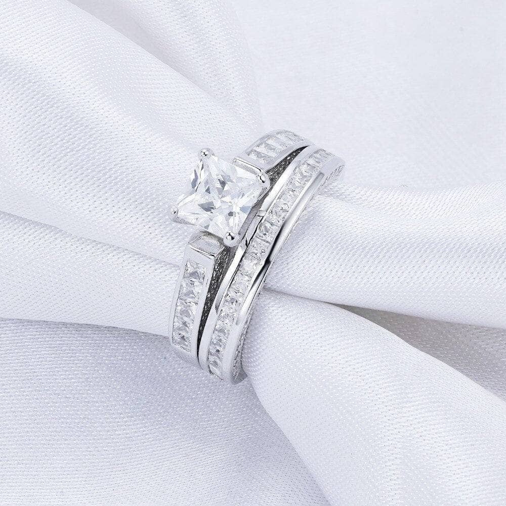 2.96 Ct Princess Cut White Created Diamond Ring Set - Black Diamonds New York-Black Diamonds New York