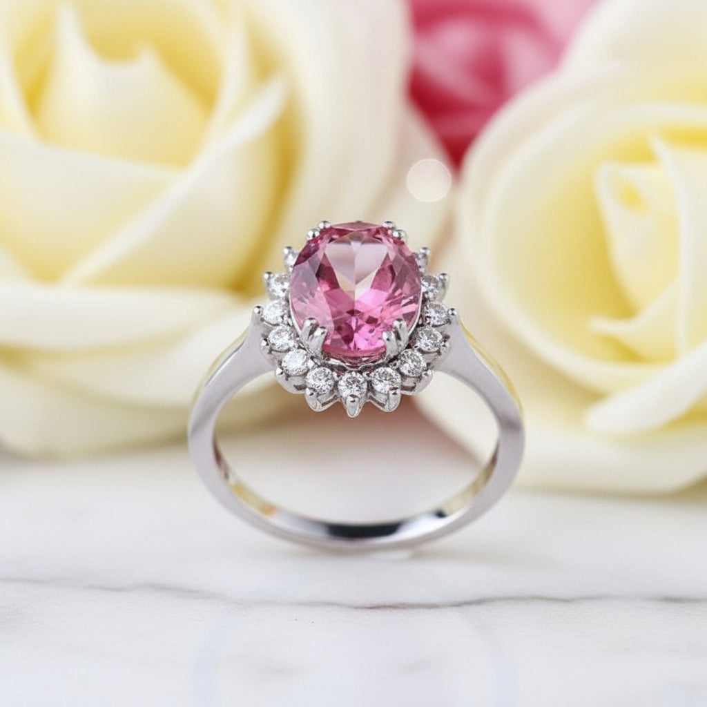 14K White Gold 2.8ct Pink Topaz 0.35ct Natural Diamond Ring-Black Diamonds New York