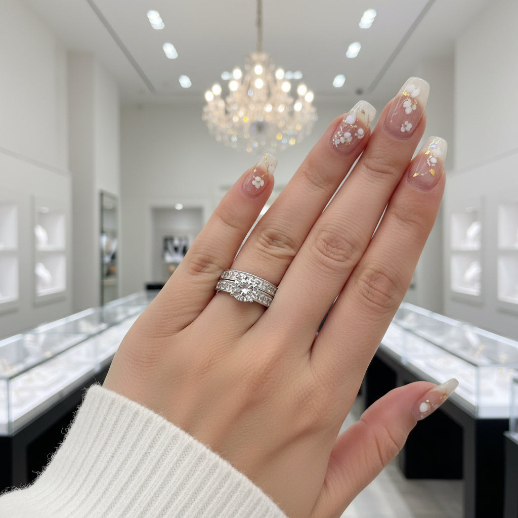 2Pcs Classic Round Cut Diamond Wedding Ring Set-Black Diamonds New York