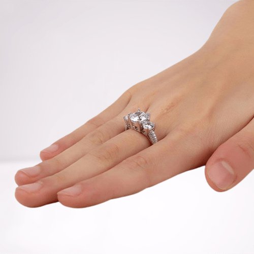 2CT 3-Stone Bridal Blue/Pink/Clear Created Diamond Vintage Style Ring - Black Diamonds New York