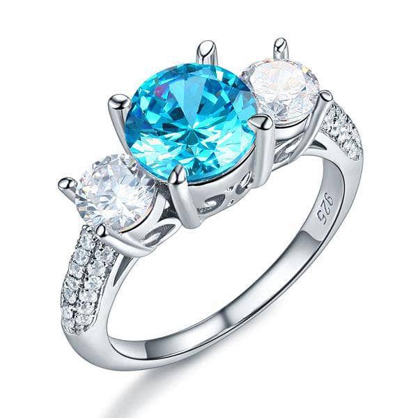 2CT 3-Stone Bridal Blue/Pink/Clear Created Diamond Vintage Style Ring