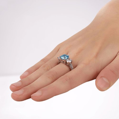 2CT 3-Stone Bridal Blue/Pink/Clear Created Diamond Vintage Style Ring - Black Diamonds New York