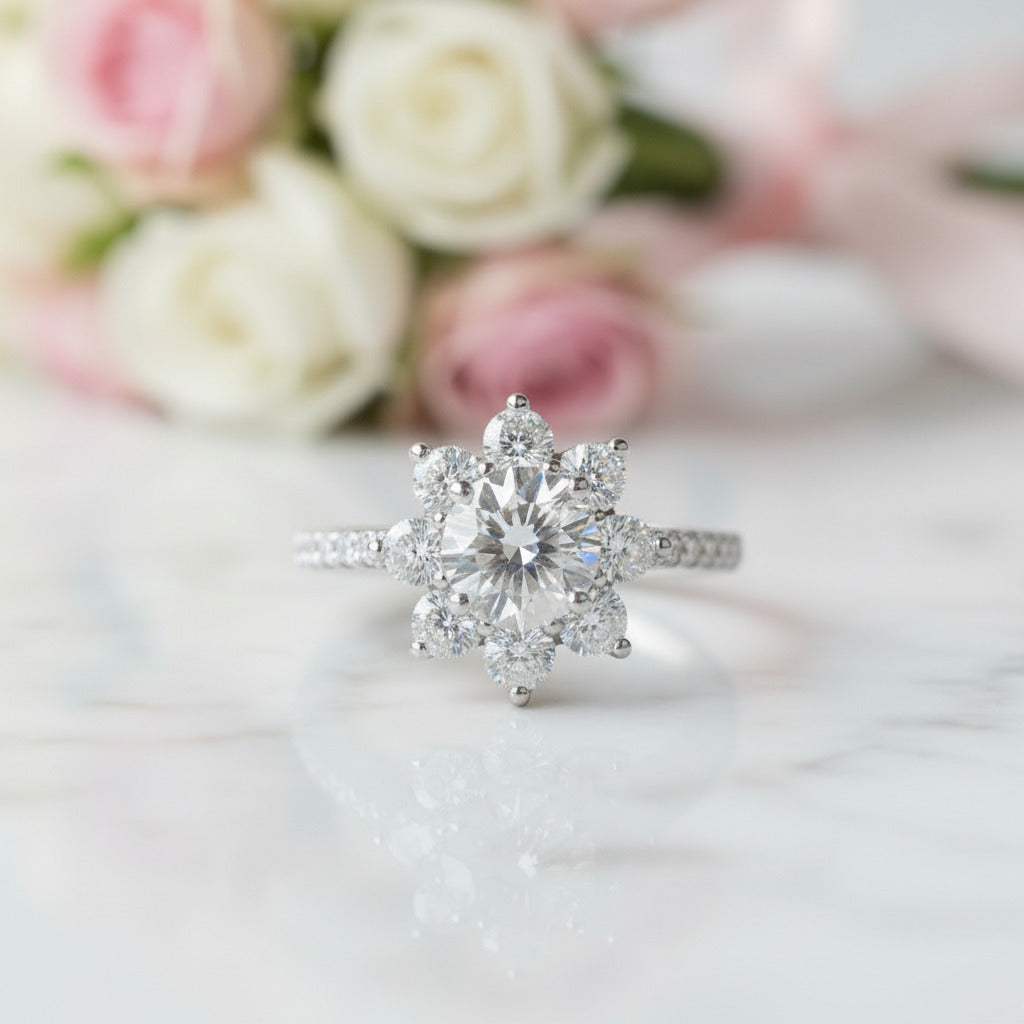 2ct 8mm Sun Flower Diamond Option Engagement Ring-Black Diamonds New York