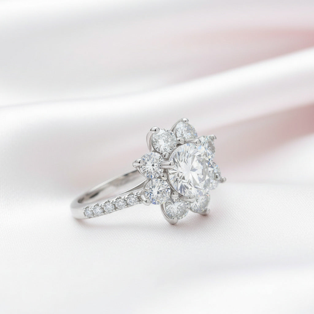2ct 8mm Sun Flower Diamond Option Engagement Ring-Black Diamonds New York