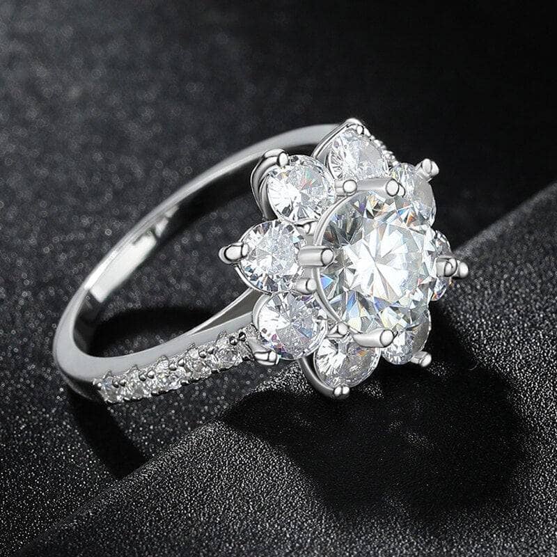 2ct 8mm Sun Flower Moissanite Engagement Ring-Black Diamonds New York