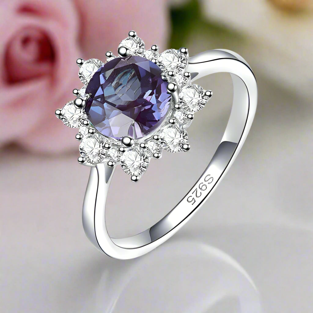 2ct Alexandrite Gemstone Flower Engagement Ring-Black Diamonds New York