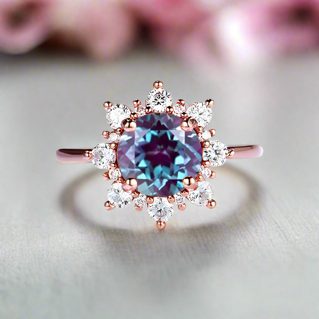 2ct Alexandrite Gemstone Flower Engagement Ring-Black Diamonds New York