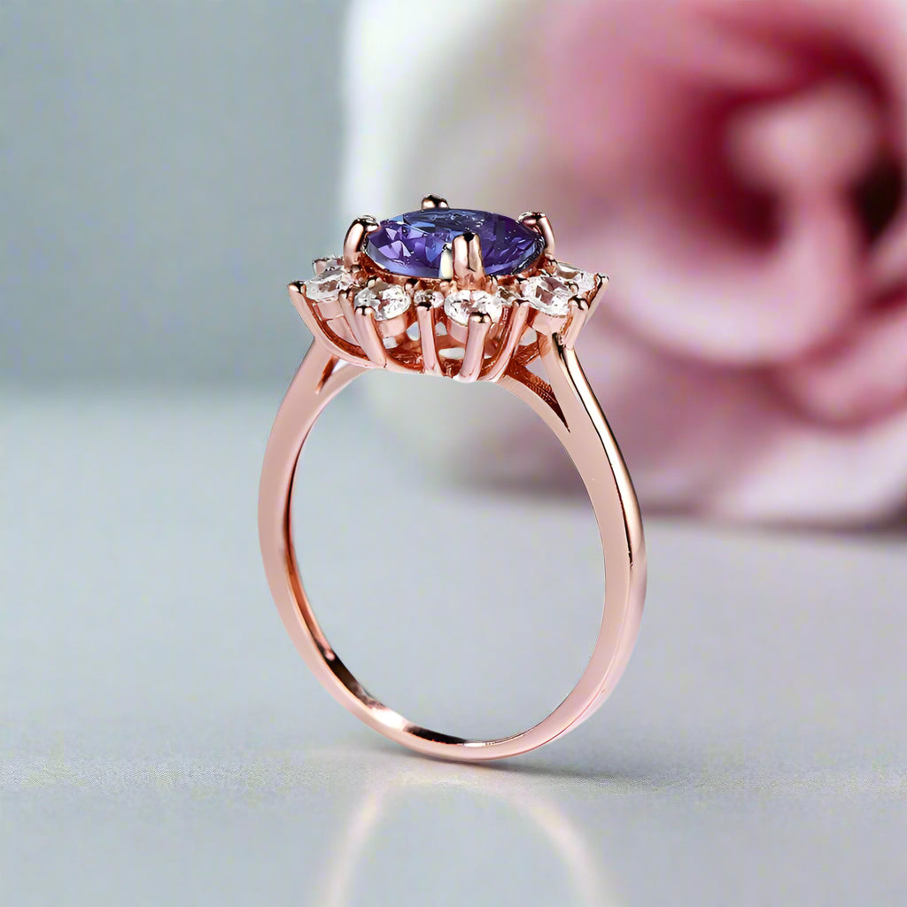 2ct Alexandrite Gemstone Flower Engagement Ring-Black Diamonds New York