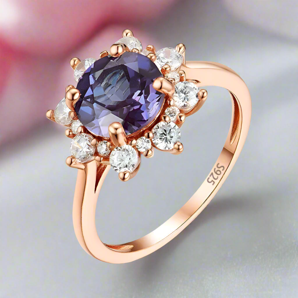 2ct Alexandrite Gemstone Flower Engagement Ring-Black Diamonds New York