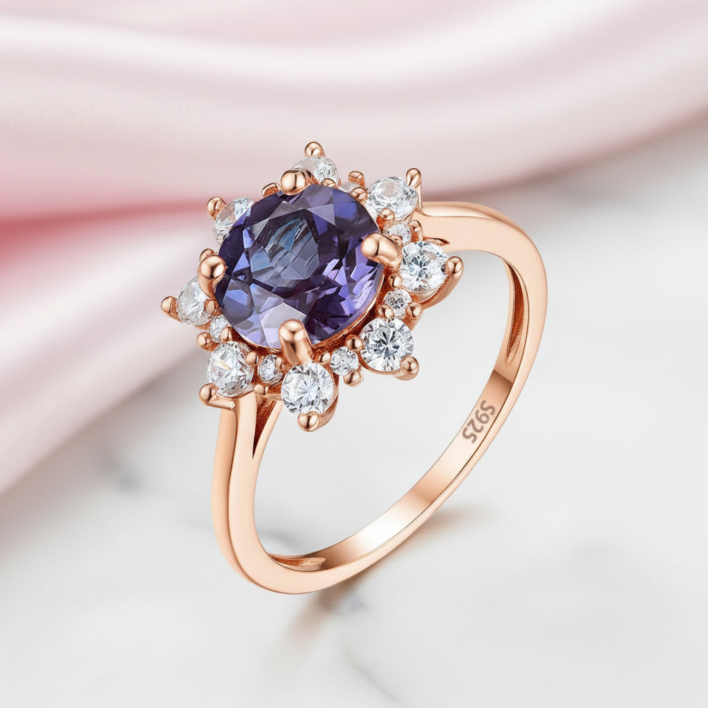 2ct Alexandrite Gemstone Flower Engagement Ring-Black Diamonds New York