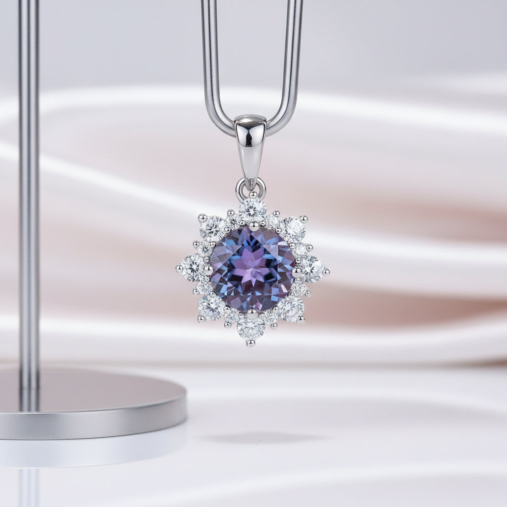 2.0 Ct Round Alexandrite Pendant Necklace-Black Diamonds New York