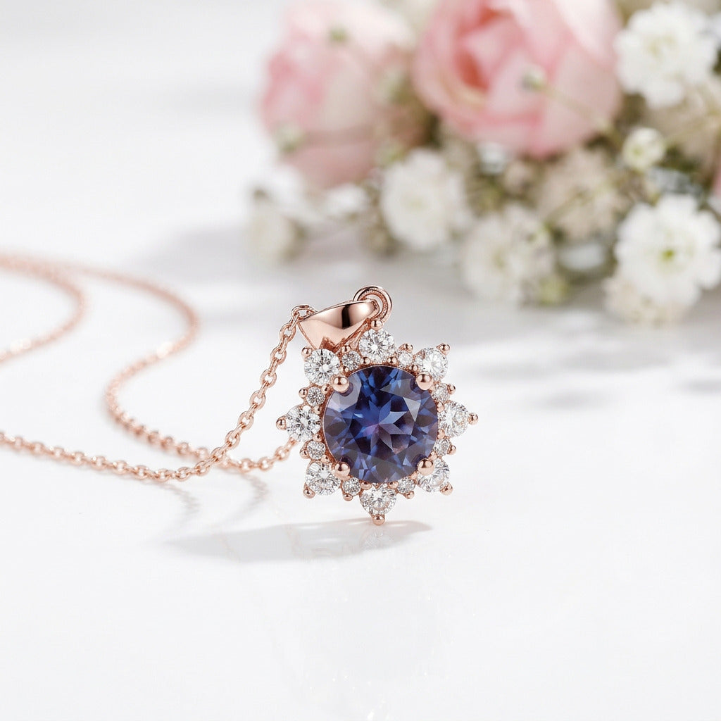 2.0 Ct Round Alexandrite Pendant Necklace-Black Diamonds New York
