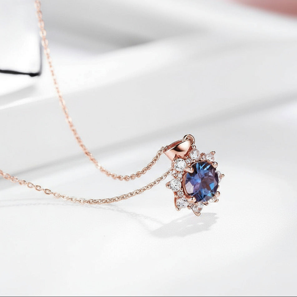 2.0 Ct Round Alexandrite Pendant Necklace-Black Diamonds New York