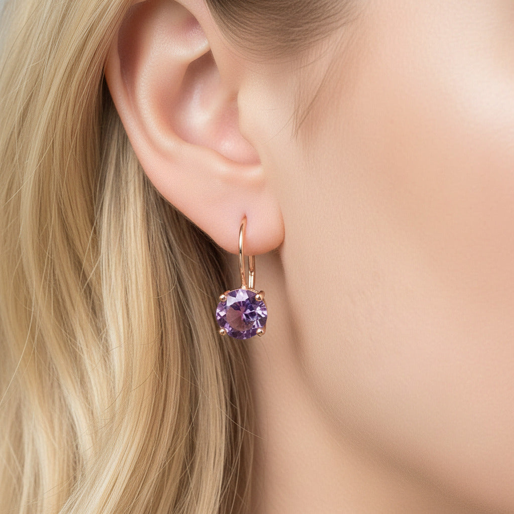 2ct Amethyst 14k Rose Gold Drop Dangle Earrings-Black Diamonds New York