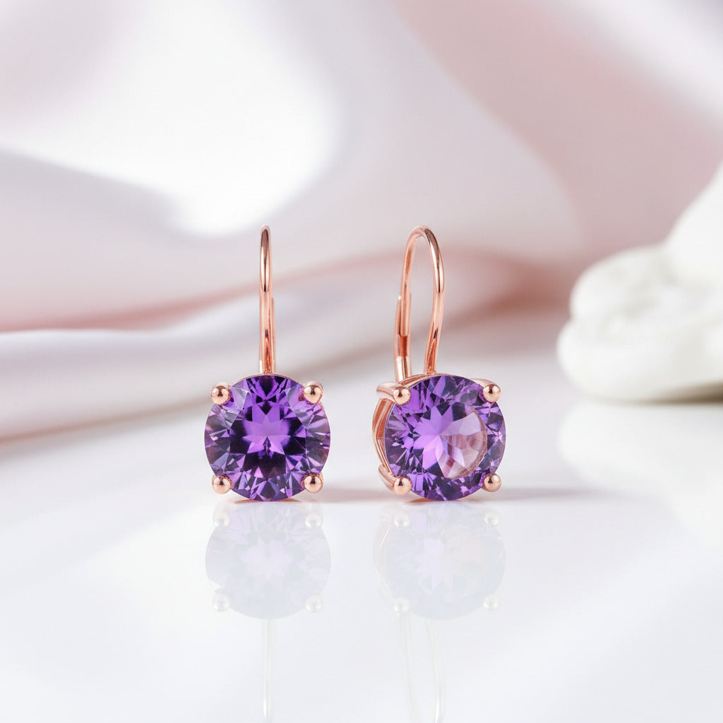 2ct Amethyst 14k Rose Gold Drop Dangle Earrings-Black Diamonds New York