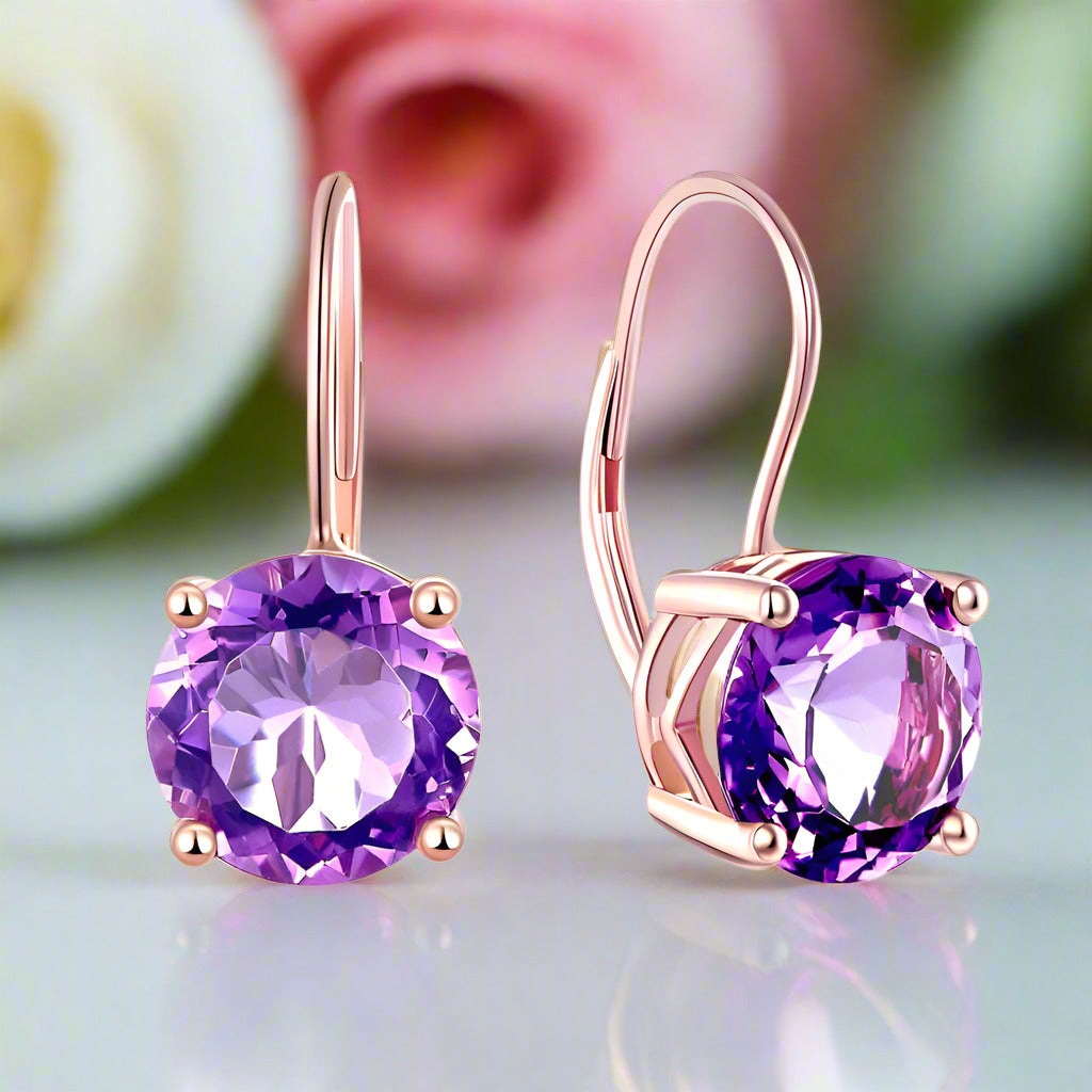 2ct Amethyst 14k Rose Gold Drop Dangle Earrings-Black Diamonds New York