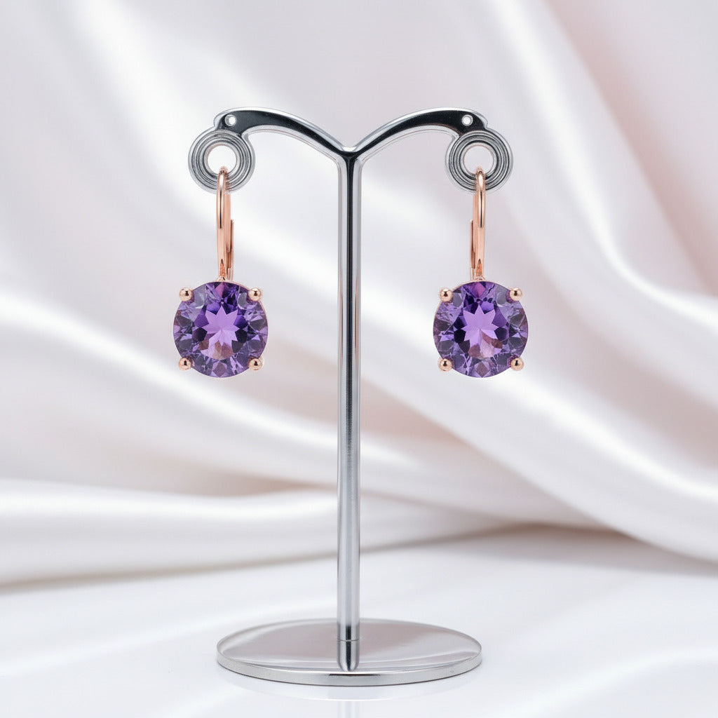 2ct Amethyst 14k Rose Gold Drop Dangle Earrings-Black Diamonds New York