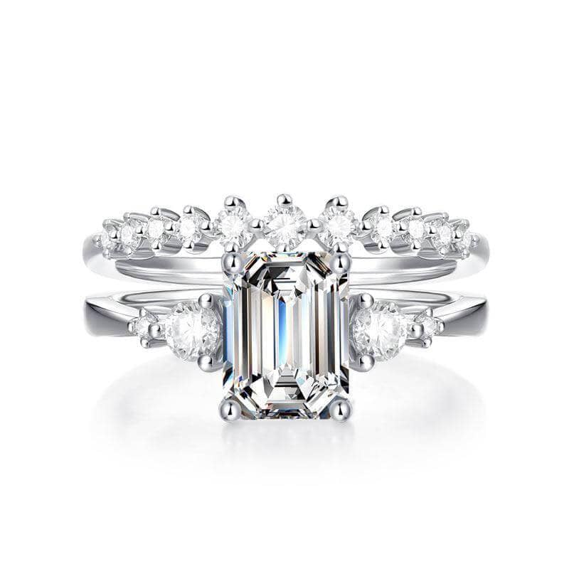 2ct Emerald Cut Moissanite Diamond Ring Set-Black Diamonds New York