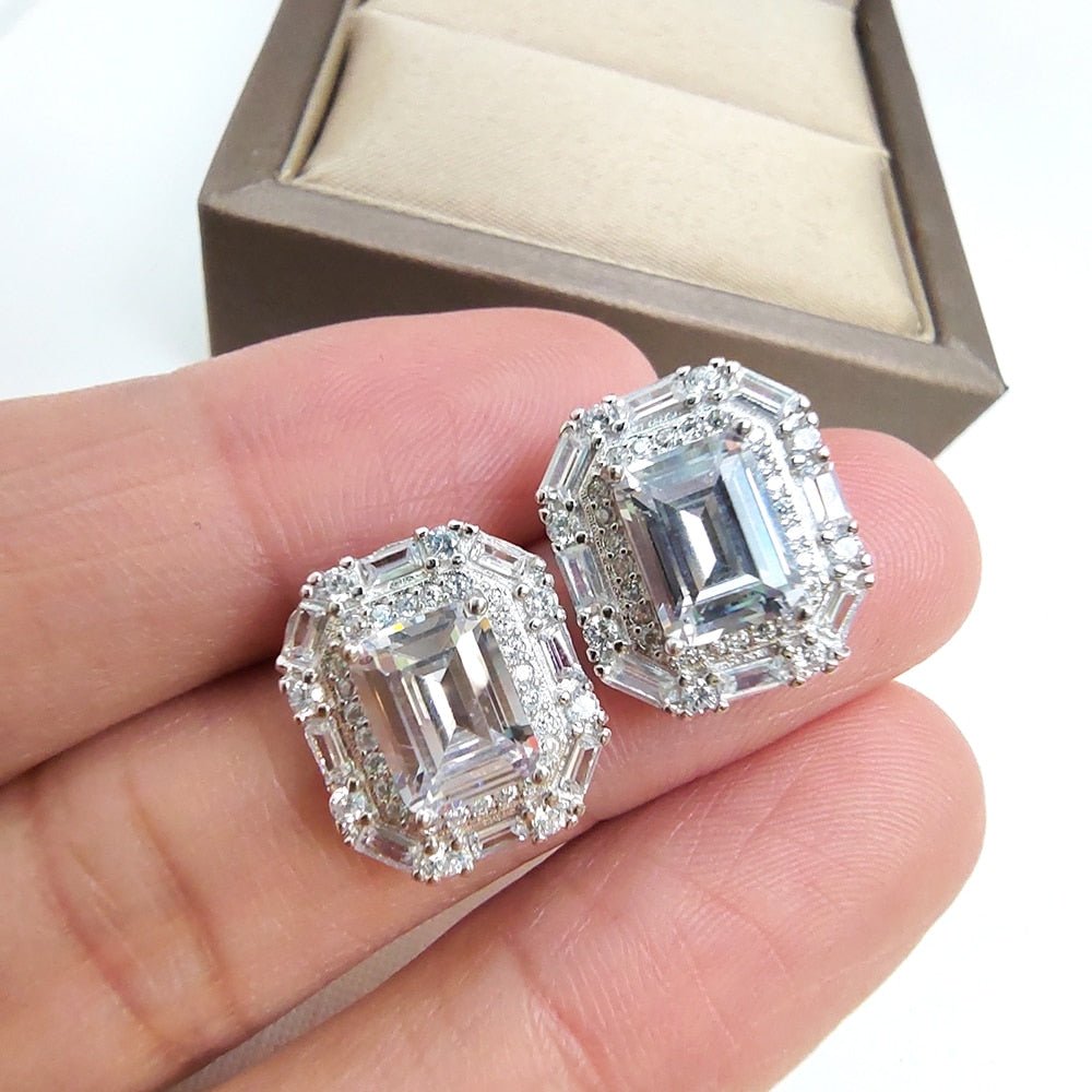 2ct Emerald Cut Moissanite Stud Earrings-Black Diamonds New York