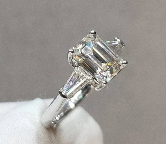 2ct Emerald Cut Moissanite Three Stone Engagement Ring - Black Diamonds New York