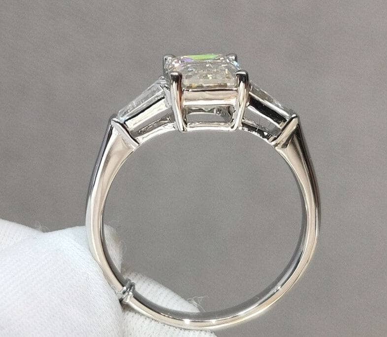 2ct Emerald Cut Moissanite Three Stone Engagement Ring-Black Diamonds New York