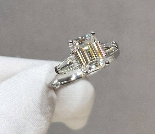 2ct Emerald Cut Moissanite Three Stone Engagement Ring - Black Diamonds New York