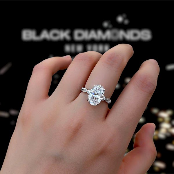 2ct Halo Oval Cut Diamond Option Engagement Ring-Black Diamonds New York