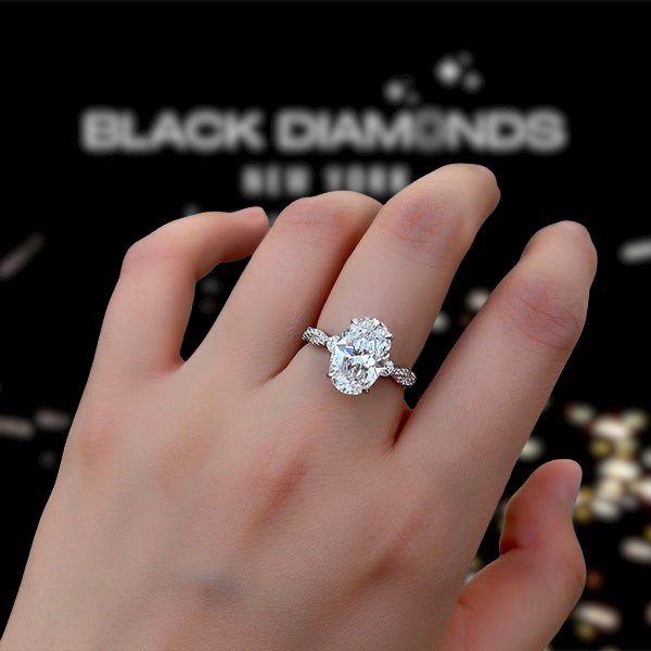 2ct Halo Oval Cut Moissanite Engagement Ring-Black Diamonds New York