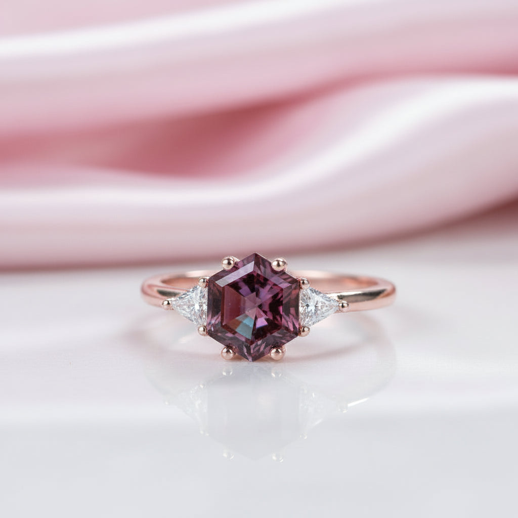2ct Hexagon Lab Grown Alexandrite Gemstone Ring-Black Diamonds New York