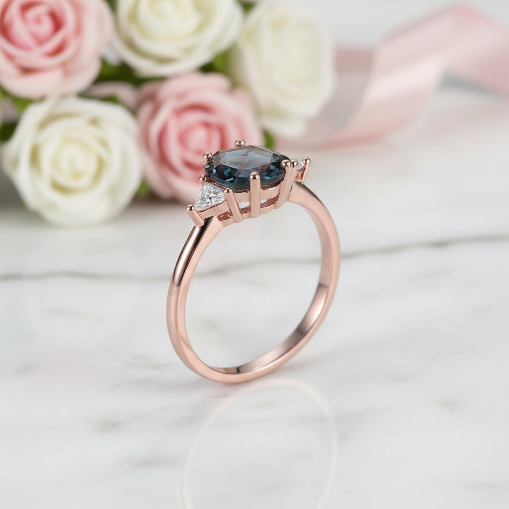 2ct Hexagon Lab Grown Alexandrite Gemstone Ring-Black Diamonds New York