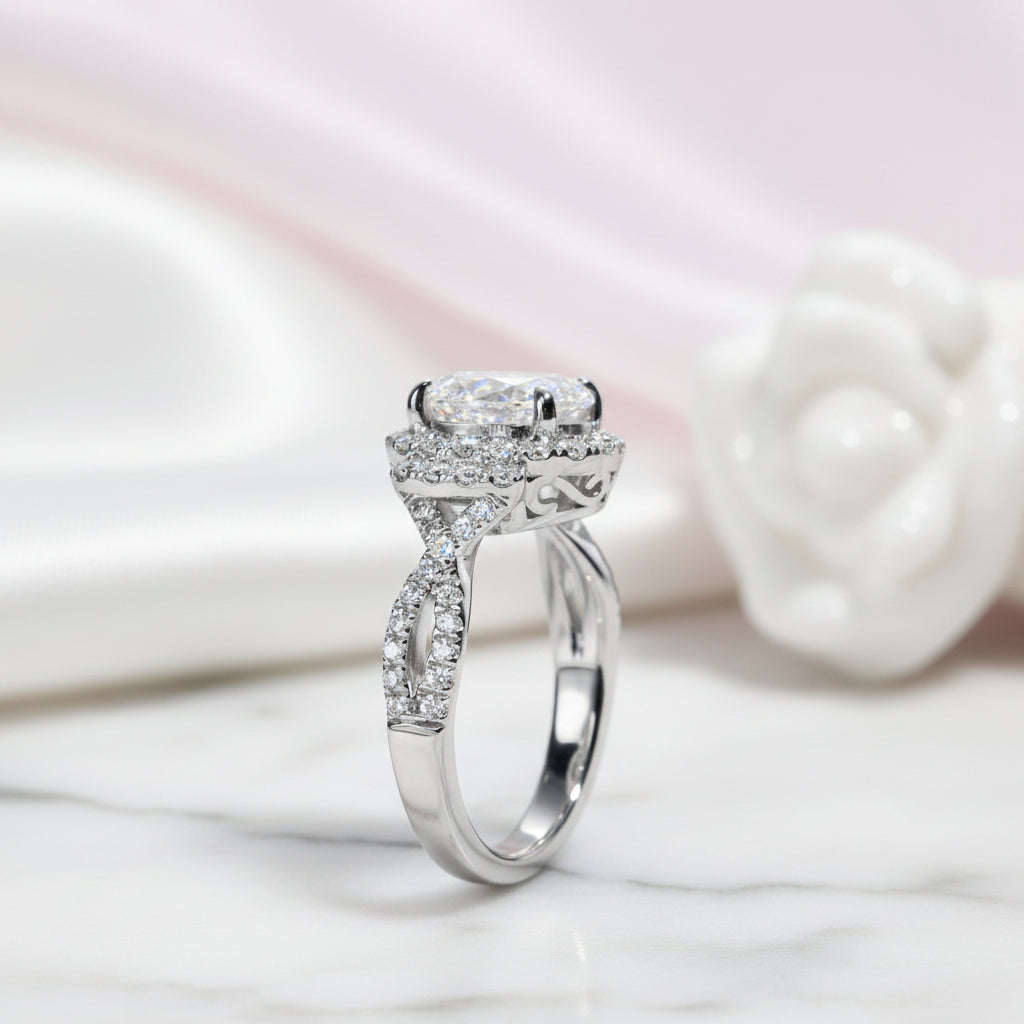 2ct Oval Cut Halo Diamond Option Engagement Ring-Black Diamonds New York
