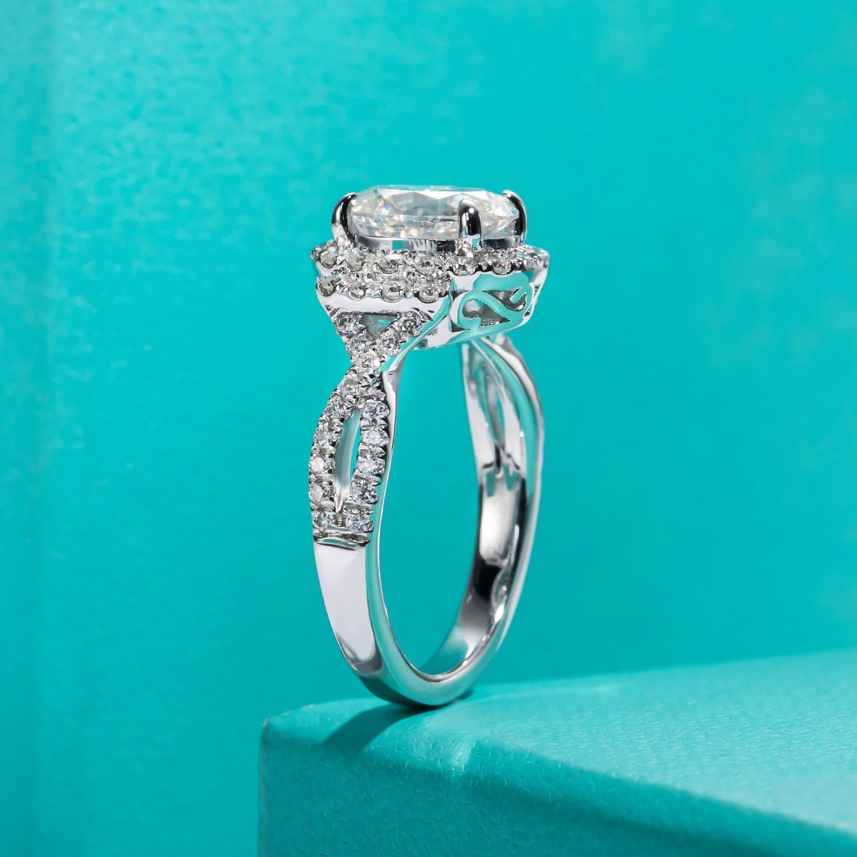 2ct Oval Cut Halo Moissanite Engagement Ring-Black Diamonds New York