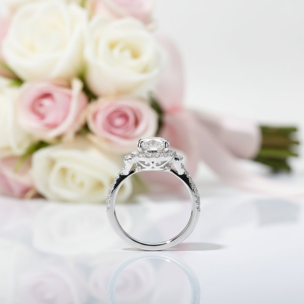 2ct Oval Cut Halo Diamond Option Engagement Ring-Black Diamonds New York
