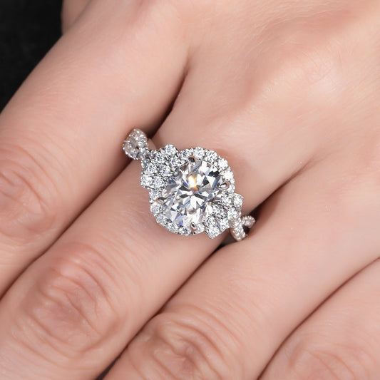 2ct Oval Cut Halo Moissanite Engagement Ring - Black Diamonds New York