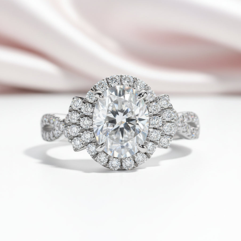 2ct Oval Cut Halo Diamond Option Engagement Ring-Black Diamonds New York