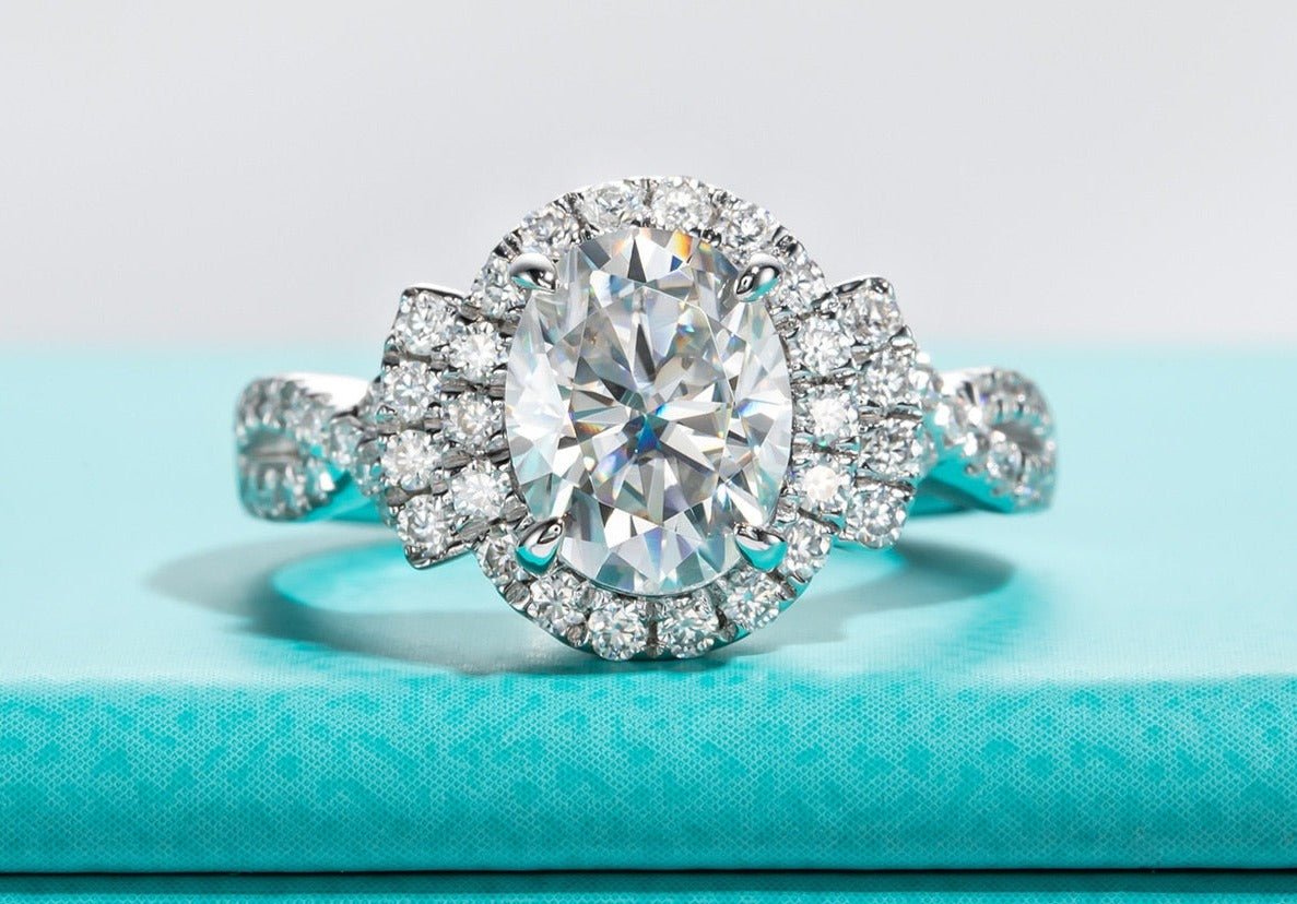 2ct Oval Cut Halo Diamond Engagement Ring-Black Diamonds New York