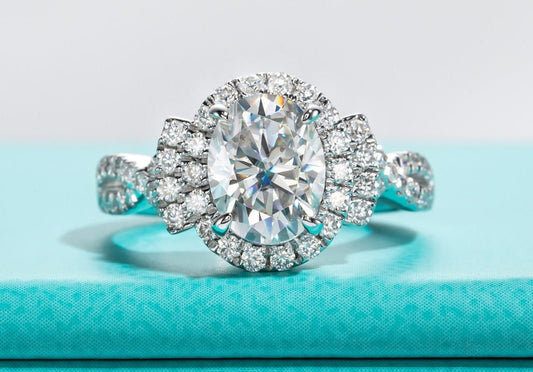 2ct Oval Cut Halo Diamond Engagement Ring-Black Diamonds New York
