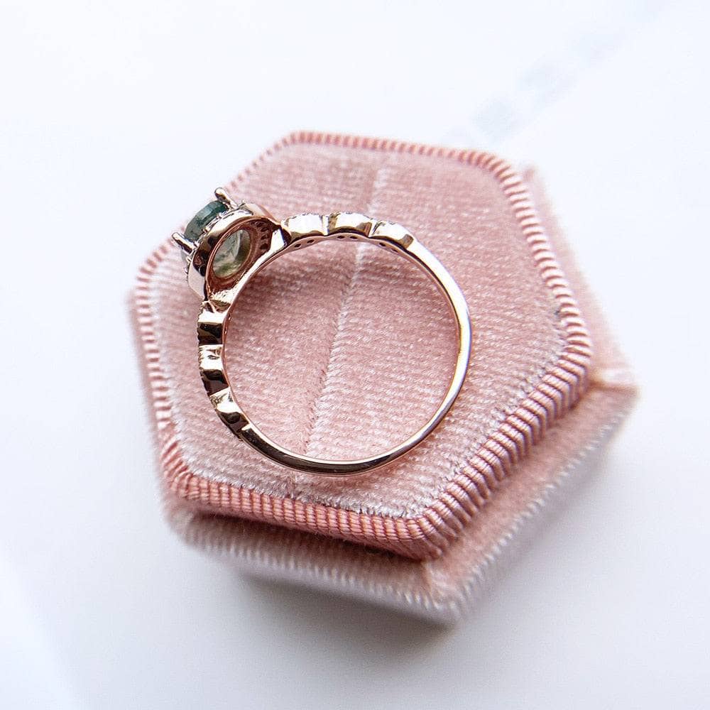 2ct Oval Cut Natural Moss Agate Engagement Ring-Black Diamonds New York