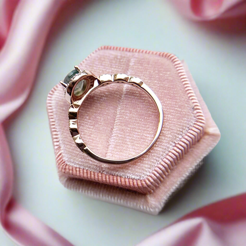 2ct Oval Cut Natural Moss Agate Engagement Ring-Black Diamonds New York