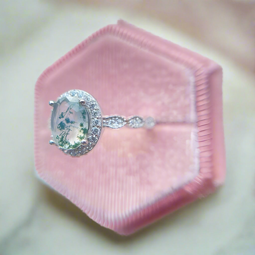 2ct Oval Cut Natural Moss Agate Engagement Ring-Black Diamonds New York