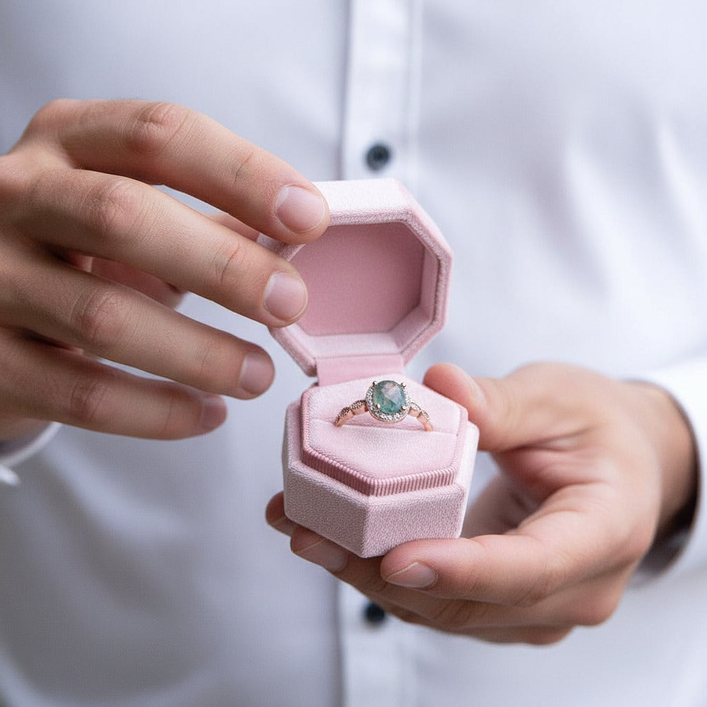 2ct Oval Cut Natural Moss Agate Engagement Ring-Black Diamonds New York