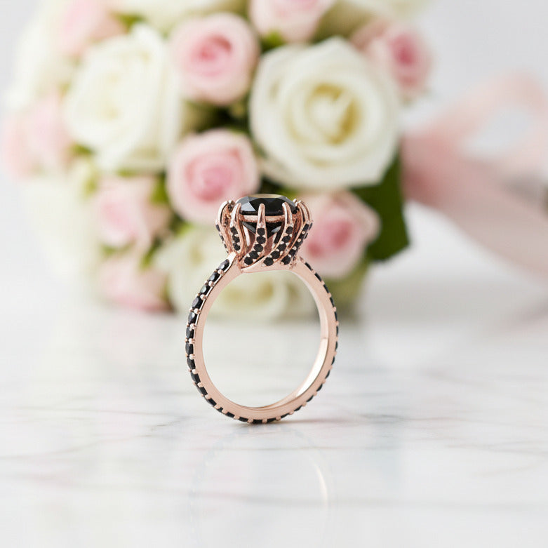 2ct Round Black Diamond Option 14K Rose Gold Ring-Black Diamonds New York