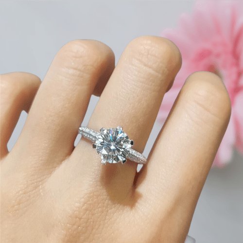 2ct Round Cut 8mm Moissanite Full Paved Engagement Ring - Black Diamonds New York