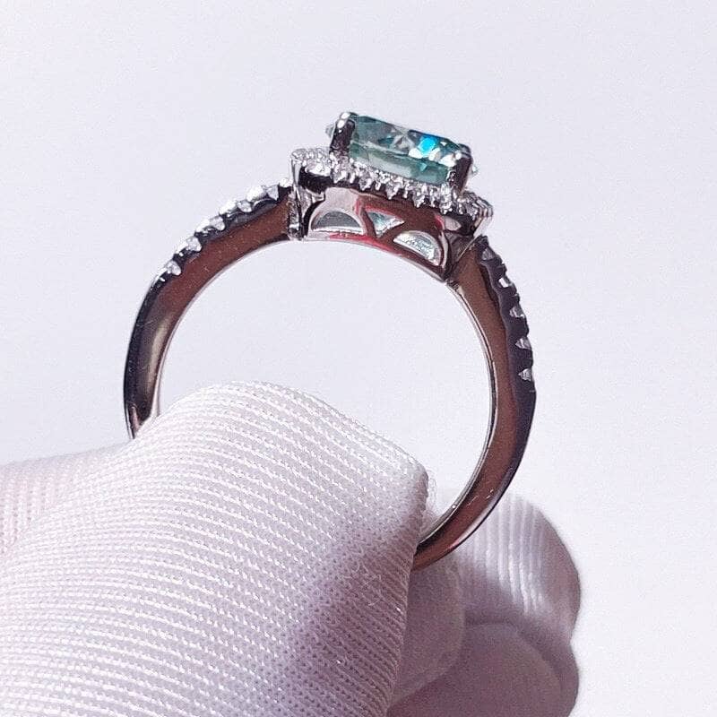 2ct Round Cut Blue-green Moissanite Halo Engagement Ring - Black Diamonds New York