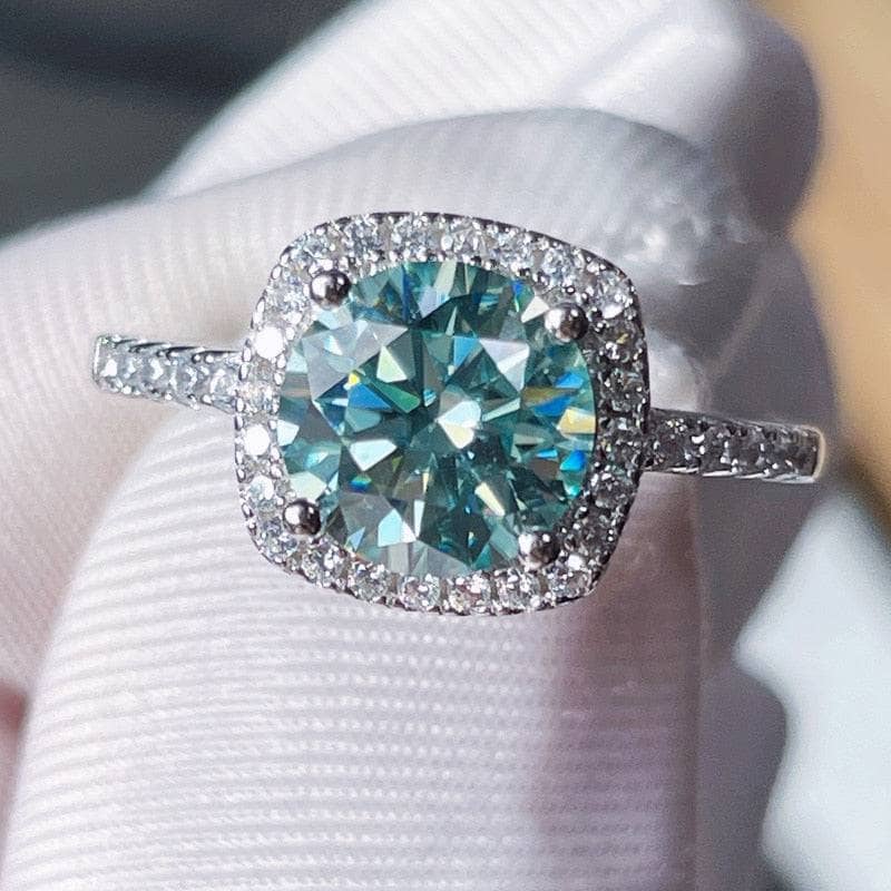 2ct Round Cut Blue-green Moissanite Halo Engagement Ring - Black Diamonds New York