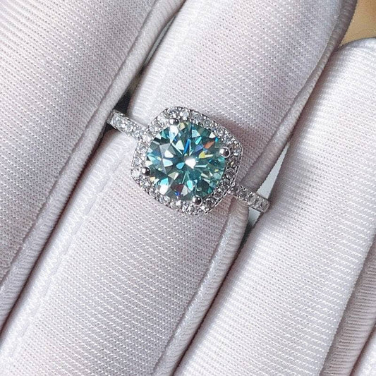 2ct Round Cut Blue-green Moissanite Halo Engagement Ring-Black Diamonds New York