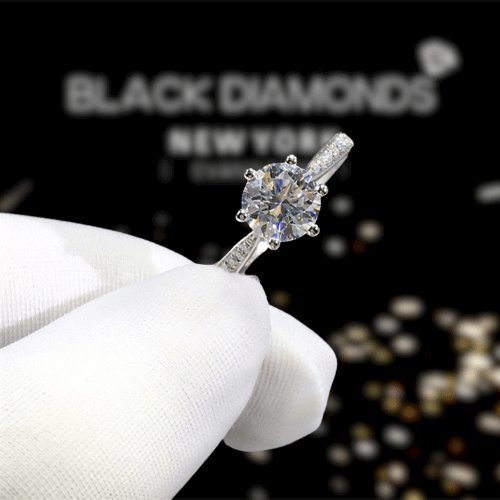 2ct Round Cut D Color Moissanite Engagement Ring-Black Diamonds New York