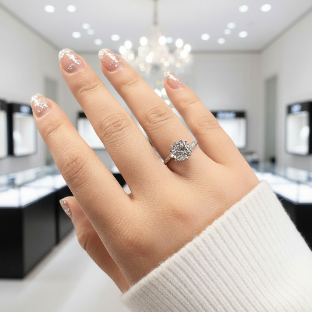 2.0 Ct Round Cut D Color Diamond Option Snowflake Engagement Ring-Black Diamonds New York