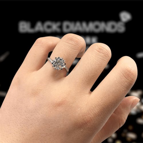 2ct Round Cut D Color Moissanite Snowflake Engagement Ring-Black Diamonds New York